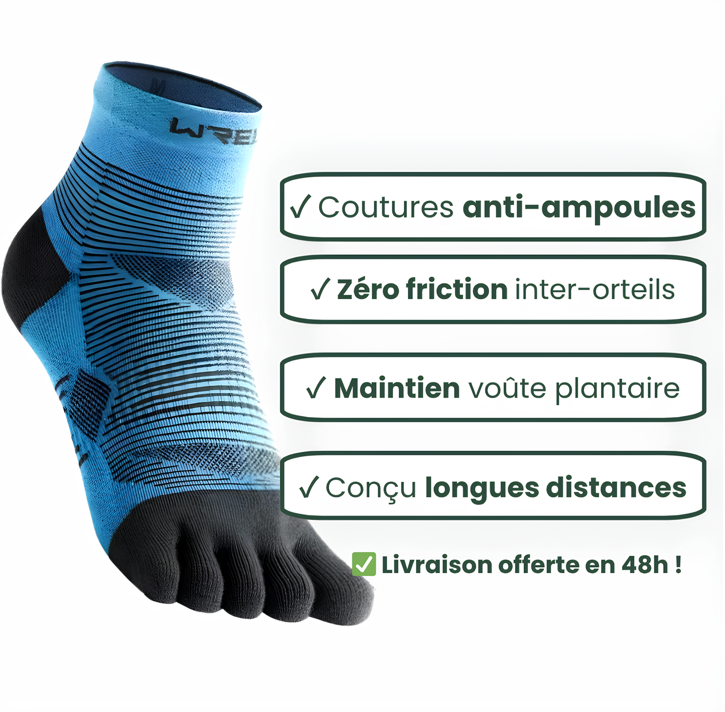Chausette a orteils rayé pour randonneurs