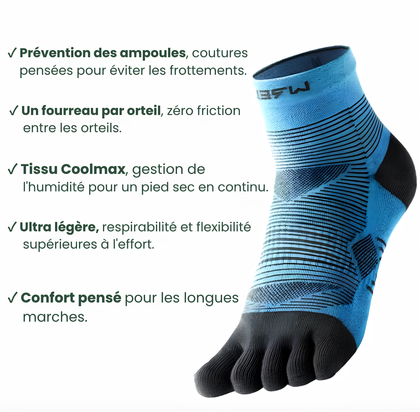 Chausette a orteils rayé pour randonneurs